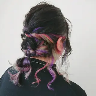 セミロング ヘアアレンジ カラー グラデ❣️インナー 派手髪Fumiyoのヘアスタイル