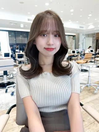 セミロング カラー 顔周り/くびれヘア 韓国ヘア💕風間るなのヘアスタイル