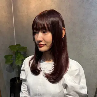 ミディアム カラー ボブ/プツッとボブ/ 暖色カラー/モエのヘアスタイル