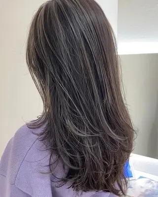 セミロング カラー 細めハイライト🩶 ボブ/レイヤーカットのヘアスタイル