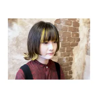 ミディアム カラー ブリーチ、パーマ 西部笑のヘアスタイル