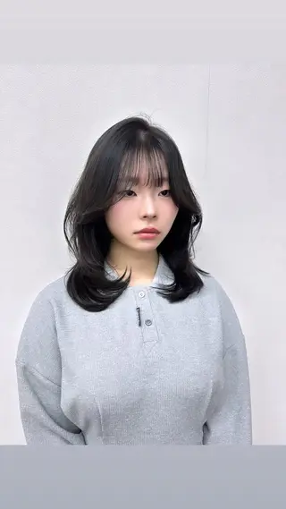 セミロング カラー ヘアアレンジ 酸性縮毛矯正🧴韓国 レイヤー/髪質改善のヘアスタイル