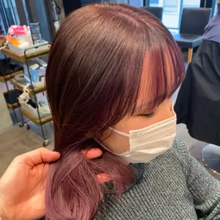 ミディアム 艶暖色カラー🍒 縮毛矯正ほののヘアスタイル