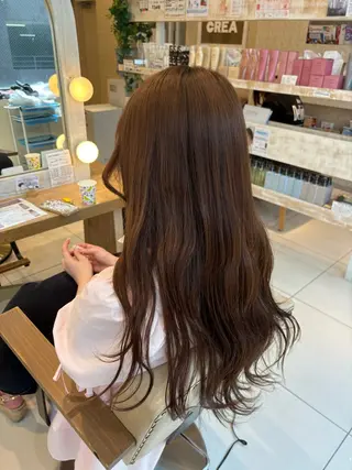 ロング ヘアアレンジ 暖色カラー/ブリーチ なしカラー/艶カラーのヘアスタイル