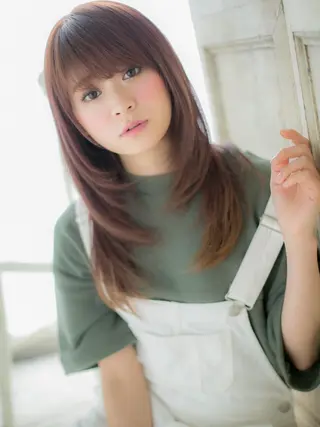 セミロング 縮毛矯正×髪質改善 カラー×クロスパーマのヘアスタイル