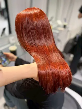ロング カラー ワンカラーでできる 暖色カラーゆいりのヘアスタイル