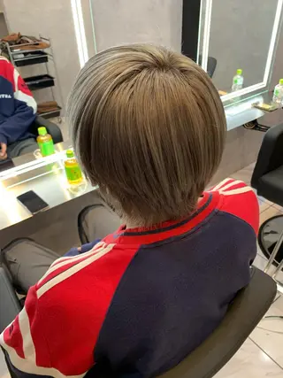 ショート カラー メンズ 透明感/ブリーチ縮毛 /髪質改善/星野純一のヘアスタイル