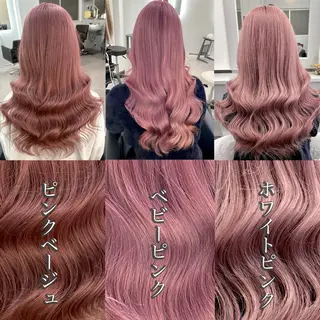 セミロング カラー ミルクティーベージュ /ピンク/大阪/堀江のヘアスタイル