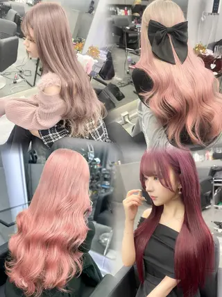 ロング 紺エクステ デザインカラーのヘアスタイル