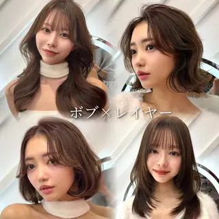 ミディアム カラー 山崎/ボブ縮毛矯正 レイヤー髪質改善のヘアスタイル