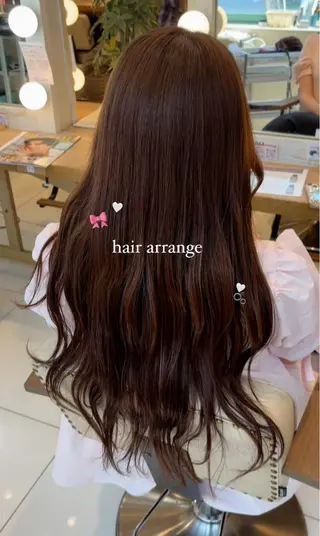 ロング ヘアアレンジ 暖色カラー/ブリーチ なしカラー/艶カラーのヘアスタイル