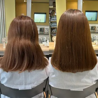 セミロング パーマ hub hair レイヤー/透明感のヘアスタイル