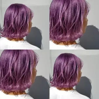 ミディアム ツヤ髪✨縮毛矯正 ハイトーンカラーのヘアスタイル