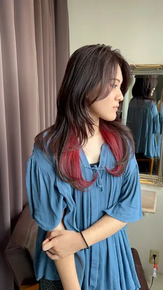 ロング カラー nano.暖色カラー 🍑ヘアアレンジのヘアスタイル