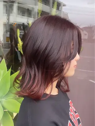 ミディアム カラー なつき/ 艶カラー/縮毛矯正のヘアスタイル