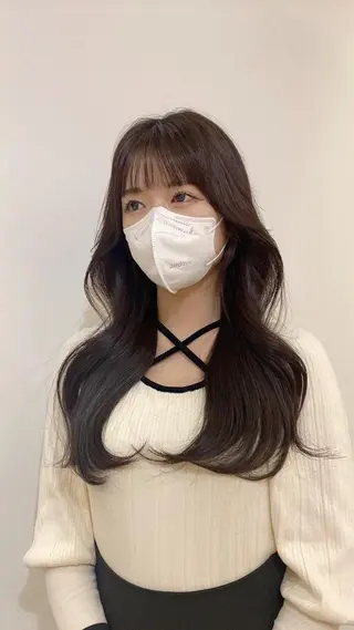 ロング 韓国ヘア レイヤーカットのヘアスタイル