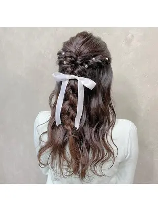 ロング ヘアアレンジ 艶ピンク*ヘアセット 🌙shioriのヘアスタイル