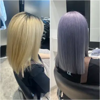 セミロング カラー 艶髪ハイトーン ちひろ🌙+.°のヘアスタイル