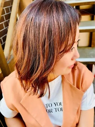 ミディアム カラー ママ美容師 *ヒマワリのヘアスタイル