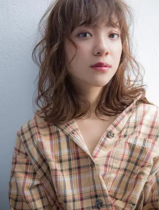 ミディアム カラー ハッシュカット/ボブ /レイヤー/彩奈のヘアスタイル