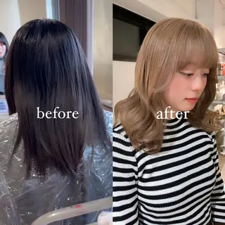 セミロング カラー 暖色カラー🍒 ケアブリーチ/akiのヘアスタイル