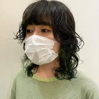 ミディアム カラー パーマ 透明感・艶カラー/ 坂田友梨奈のヘアスタイル