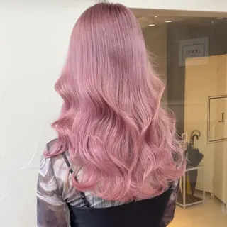 ロング カラー ブリーチなしピンク 赤井龍斗のヘアスタイル