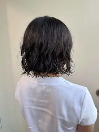 ミディアム パーマ 縮毛矯正/艶暖色 カラー/パーマひふみのヘアスタイル