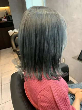 ミディアム カラー 透明感/ブリーチ縮毛 /髪質改善/星野純一のヘアスタイル