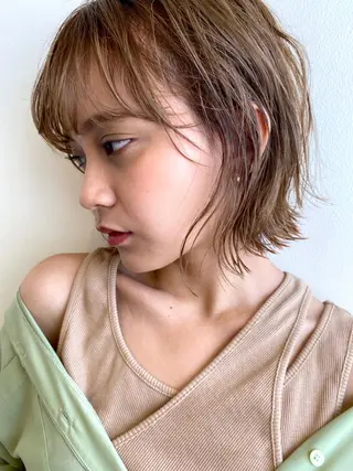 ショート カラー ヘアアレンジ 髪質改善カラー&TR 縮毛矯正/弱酸性矯正のヘアスタイル