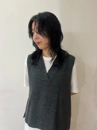 ミディアム パーマ nonoka オリーブ/グレージュのヘアスタイル