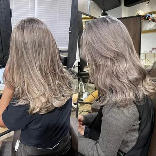 ミディアム ブリーチ✨ハイライト 透明感カラー/アヤノのヘアスタイル