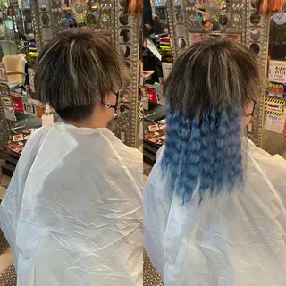 ショート カラー ヘアアレンジ haco+所属・🌈派手髪エクステ ブレイズ🌈ひろとのヘアスタイル