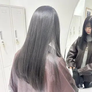 ロング カラー 赤み消し/オリーブ カーキ/福田れんのヘアスタイル