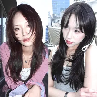 セミロング カラー レイヤーカット ダブルカラーのヘアスタイル