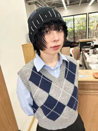 ショート カラー パーマ ヘアアレンジ 髪と音処　マトぺ所属・デザインカラー/ボブ ブリーチカラー/ユリのヘアスタイル