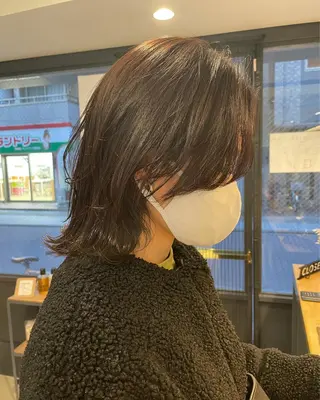 ミディアム 暖色カラー🍊 ボブ🌿顔周りcutのヘアスタイル