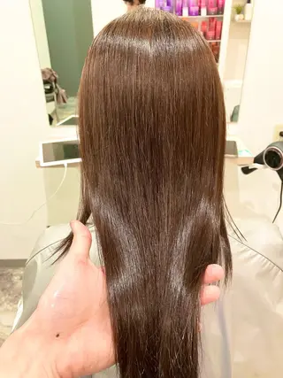 セミロング カラー パーマ ブリーチ毛縮毛矯正 長谷川のヘアスタイル