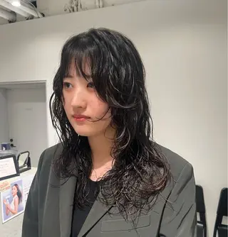 セミロング パーマ カットモデル募集 村上海成のヘアスタイル