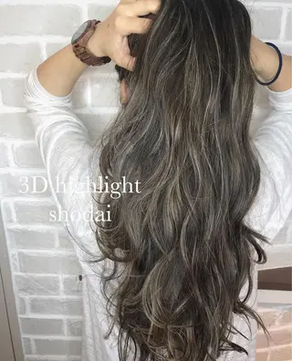 ロング カラー ハイライト、レイヤー カット/西梅田/中西のヘアスタイル