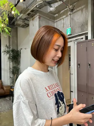 ショート カラー era所属・azumi/ボブ/暖 色/オリーブ/縮毛のヘアスタイル