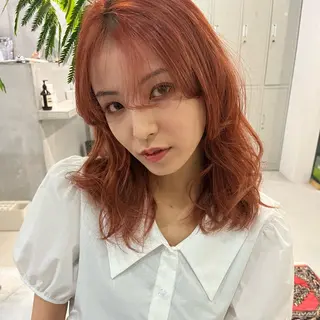 セミロング ブリーチなしカラー ダブルカラーエクステのヘアスタイル