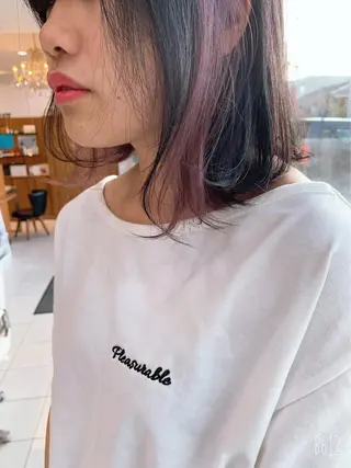 ミディアム カラー ヘアアレンジ 白髪女性専門店竹内 涼乃のヘアスタイル