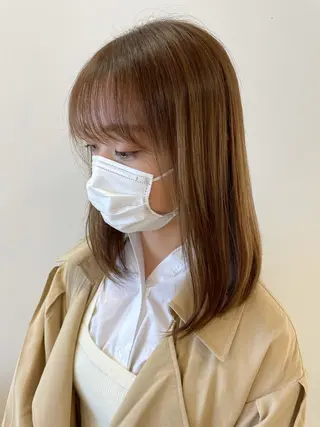 セミロング カラー 顔まわりカット✄ ベージュカラー🧸のヘアスタイル