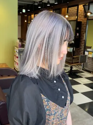 ミディアム 透明感ブリーチ/ メンズパーマのヘアスタイル