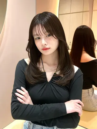 ミディアム カラー 美髪矯正 ブリーチな しダブル🍒❤ゆうきのヘアスタイル