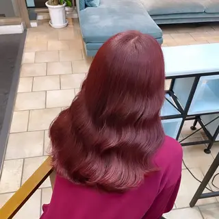 ロング カラー ブリーチなしピンク 赤井龍斗のヘアスタイル