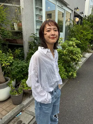 ミディアム カラー 似合わせカット レイヤーボブウルフのヘアスタイル