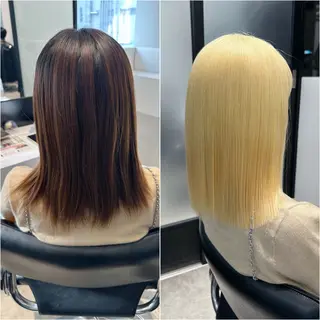 セミロング カラー 艶髪ハイトーン ちひろ🌙+.°のヘアスタイル