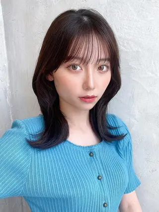 ミディアム カラー 顔周り/くびれヘア 韓国ヘア💕風間るなのヘアスタイル